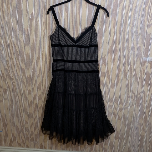 BCBGMaxAzria Dresses & Skirts - Vintage BGBG Maxazria Tulle and Black Velvet Midi Cocktail Dress Size 4